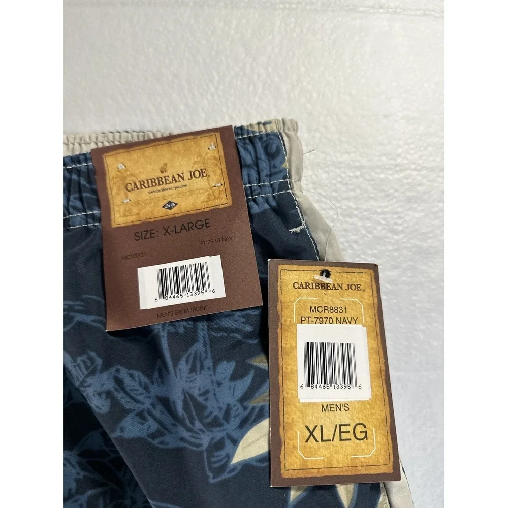 NWT Caribbean Swim Shorts Trunks Men's XL Lined‎ Tropical Floral Island Palm Sea